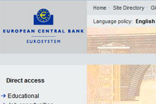 Homepage der Europäischen Zentralbank EZB