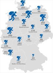 Deutschlandkarte: Anzahl der Wohnungseinbrüche in den einzelnen Bundesländern.