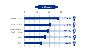 Beliebteste Hundenamen Altersgruppen 55+