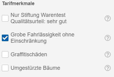 Filterauswahl Photovoltaikanlage in der Wohngeb&auml;udeversicherung (mobile Ansicht)