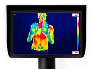 Wärmebild eines Menschen ist innerhalb einer Wärmebildkamera zu sehen