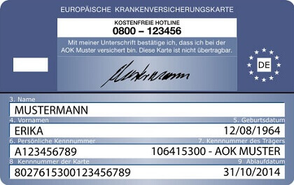 Europäische Krankenversicherungskarte auf der Rückseite einer Gesundheitskarte, Quelle: germany-visa.org