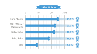 Beliebteste Hundenamen Altersgruppen 18-29