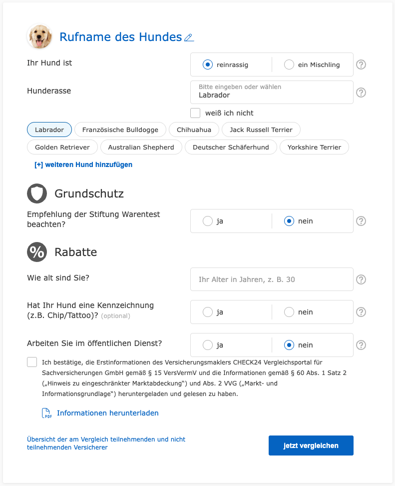 Anleitung Vergleichsrechner Schritt 2