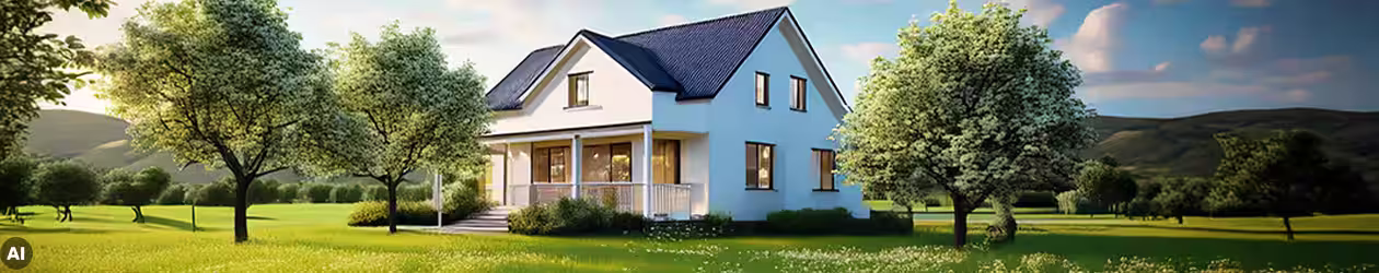 Mit einem Volltilgerdarlehen lässt sich ein Haus finanzieren. Grosses Grundstück mit einer Villa und Baumbestand