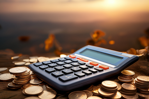 Kann man Darlehenszinsen von der Steuer absetzen? Ein Taschenrechner auf Münzen