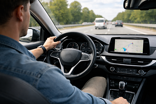 Können Selbstständige einen Autokredit aufnehmen? mann-sitzt-am-steuer-eines-autos-auf-der-autobahn