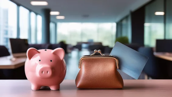 Ratgeber: Die Unterschiede zwischen Tagesgeldkonten und Girokonten Ein Sparschwein und ein Geldbeutel mit einer Girocard auf einem Tisch