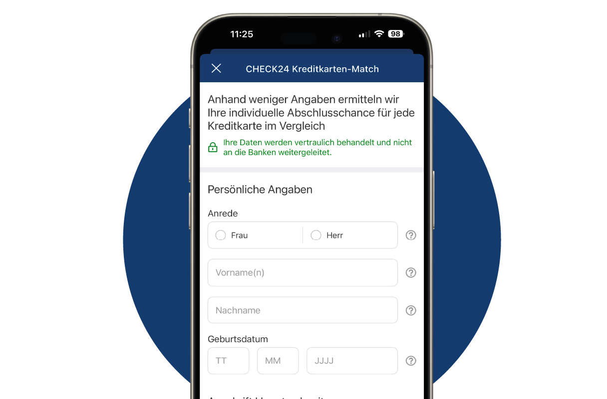 CHECK24 Kreditkarten-Match in Aktion! CHECK24 Kreditkarten-Match Formular