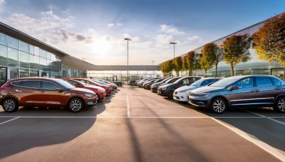 Gebrauchtwagen stehen in einem Autohaus zum Verkauf