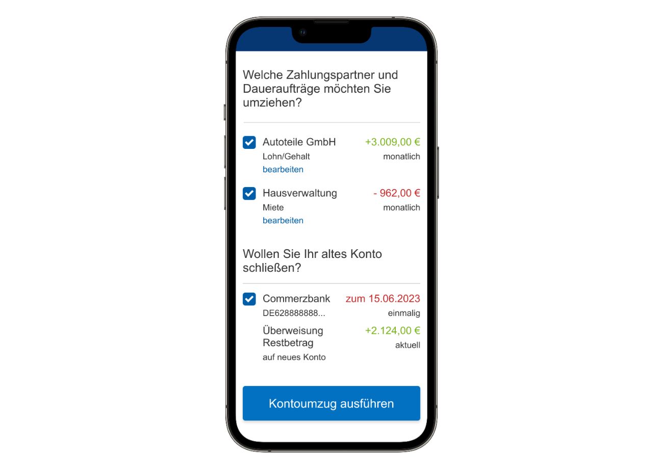 Kostenlosen Kontowechselservice von CHECK24 starten Nachdem Sie über CHECK24 Ihr neues Girokonto abgeschlossen haben, erscheint eine Übersicht in der Sie den Kontowechsel starten können