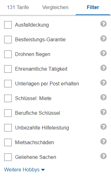 PHV FAQ gute Haftpflichtversicherung Filter Mobile
