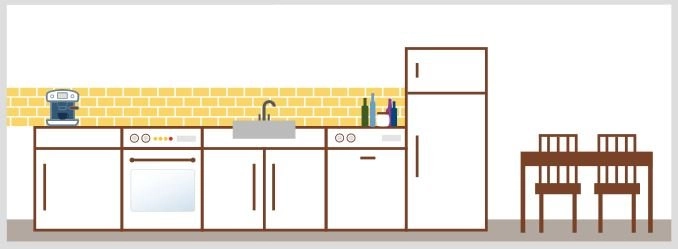 Querschnitt einer Küche im Schema