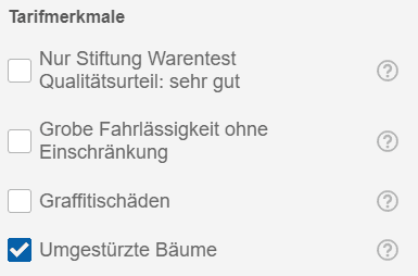 Filterauswahl Photovoltaikanlage in der Wohngeb&auml;udeversicherung (mobile Ansicht)