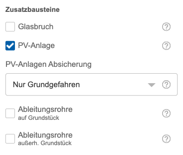 Filterauswahl Photovoltaikanlage in der Wohngeb&auml;udeversicherung (mobile Ansicht)