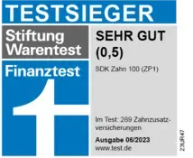 Testsieger Siegel für Tarif SDK Zahn 100 (ZP1)